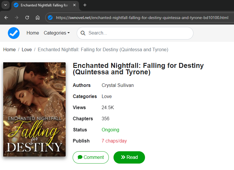 Enchanted Nightfall: Falling for Destiny novel Quintessa and Tyrone
